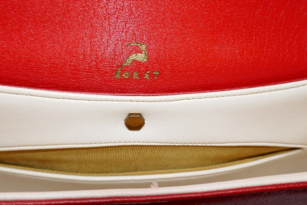 Koret Vintage 1950s 1960s Mid Century Two Tone Clasp Red Leather Top Handle Bag - Picture 6 of 16